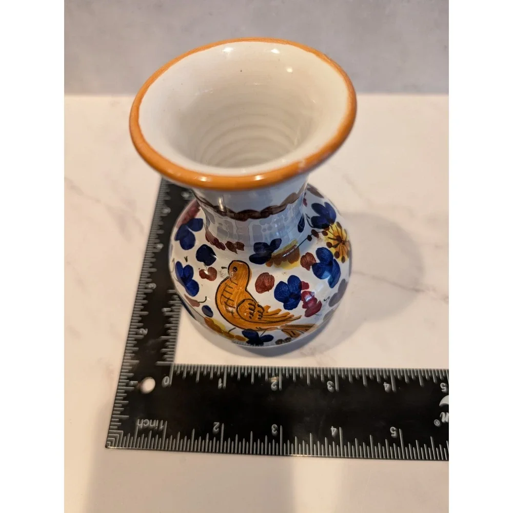 Amalfi Italian Pottery Hand Painted Bird Floral Bud Vase Handpainted 4.5 Inch